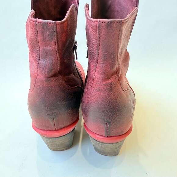 John Fluevog Hopefuls Rosy Buffed Toe Leather Bootie Burgundy Size 10.5 - Picture 6 of 9